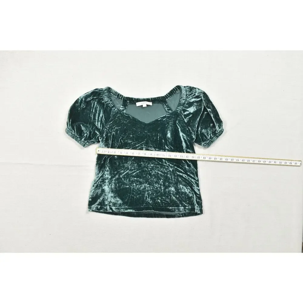 LOFT Women's XS Green Crushed Velvet Puff Sleeve Square Neck Blouse Top